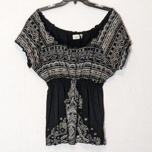 Women's CATO Woman; Black/White Short Sleeve Peasant Tunic Top; Size 26/28W
